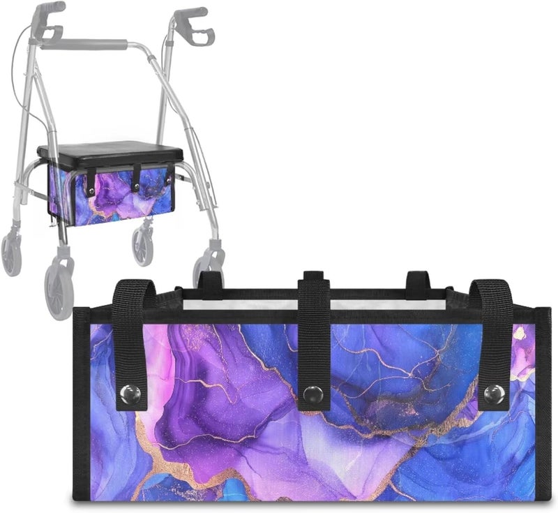 LedBack Walker Accessories Sets Wheelchair Bag for Seniors Rollator Walker Rollator Covers Purple Marble Print Walker Seat and Backrest Covers, Easy to Install - Image 3
